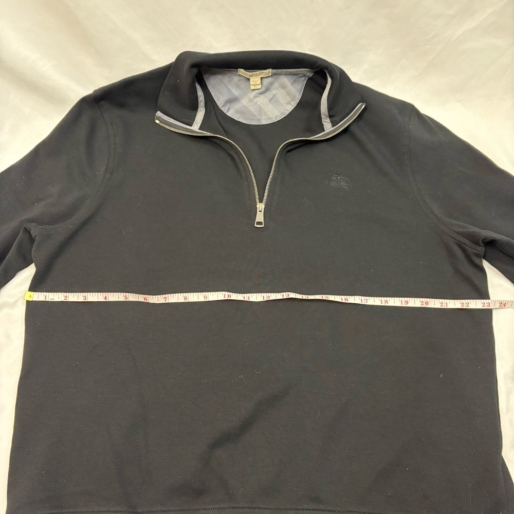 Burberry Black Pima Cotton Quarter Zip Sweater Men’s XL Classic Logo Pullover - Picture 9 of 11